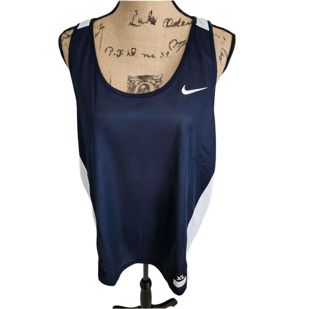Nike Womens Lacrosse Mesh Racerback Jersey Tank‎ Top Navy White XL AH3355-420